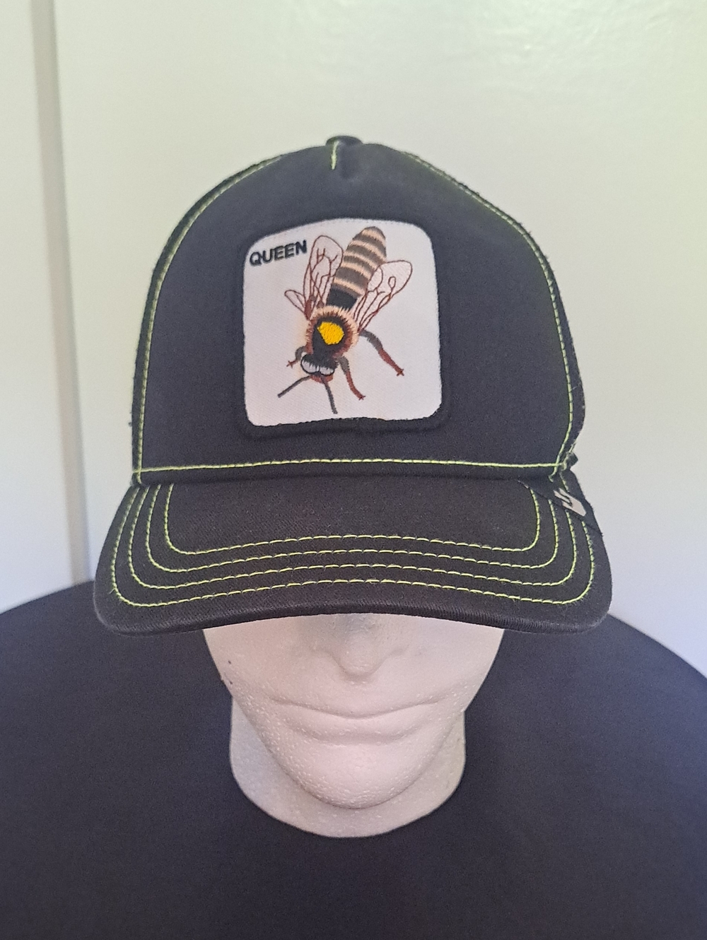 Goorin Bros Black Trucker Hat with Yellow Queen Bee Patch
